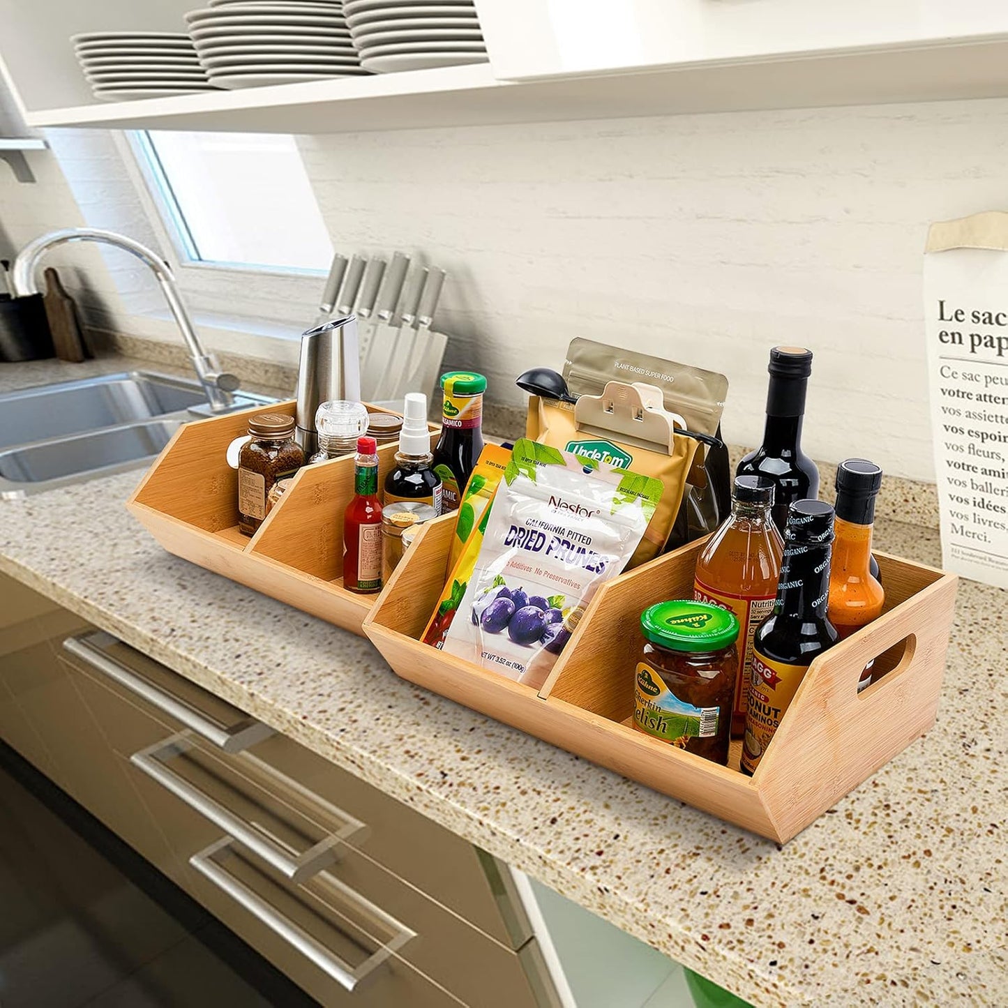 2 Set Bamboo Storage Bin, Pantry Organization and Storage Baskets, Kitchen Organization