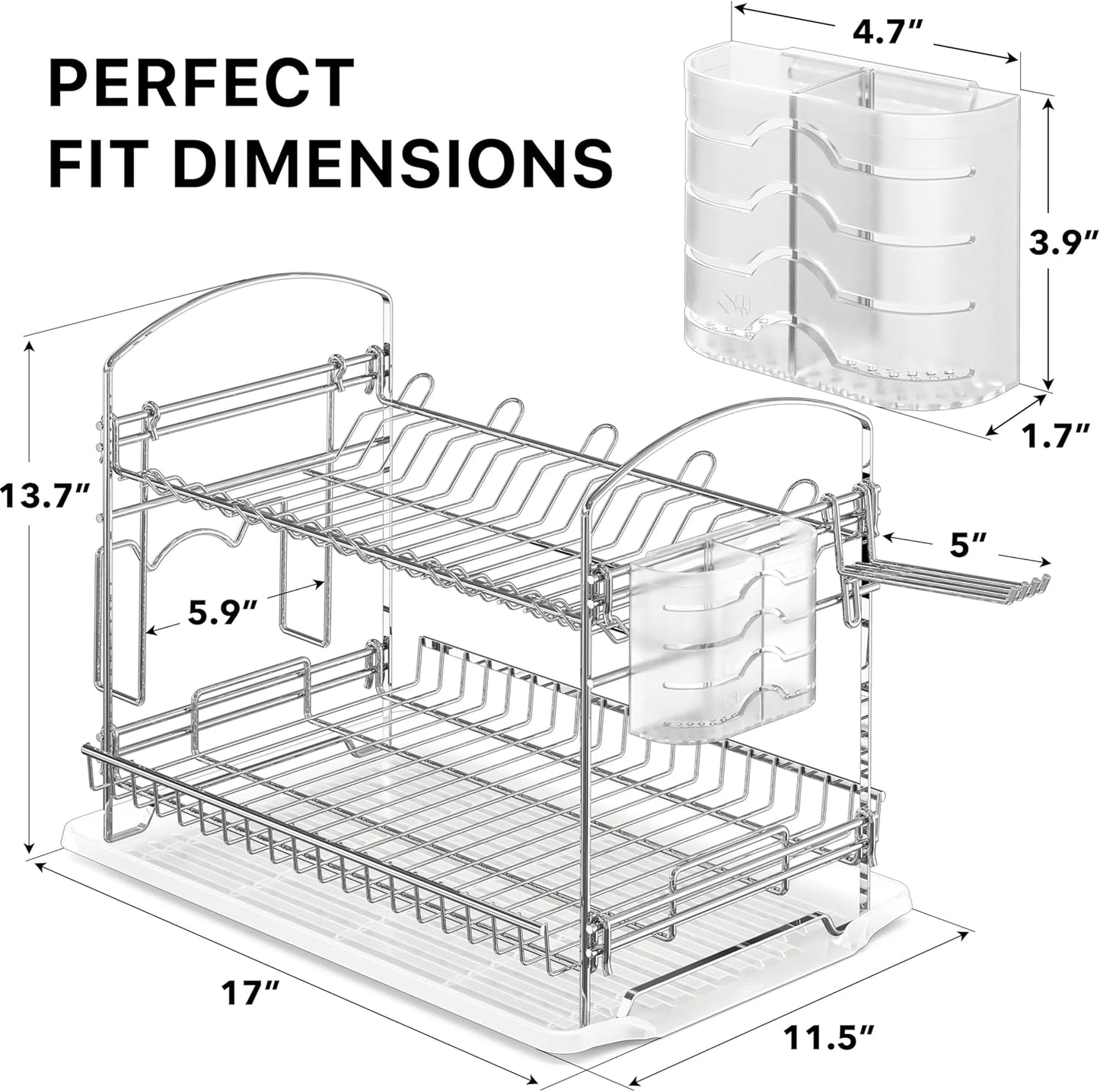 2-Tier Stainless Steel Dish Rack with Drainboard, Chrome for Kitchen