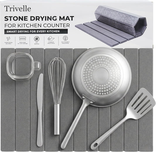 Quick Drying Large Stone Drying Mat for Kitchen Counter, Collapsible Dish Drying Rack