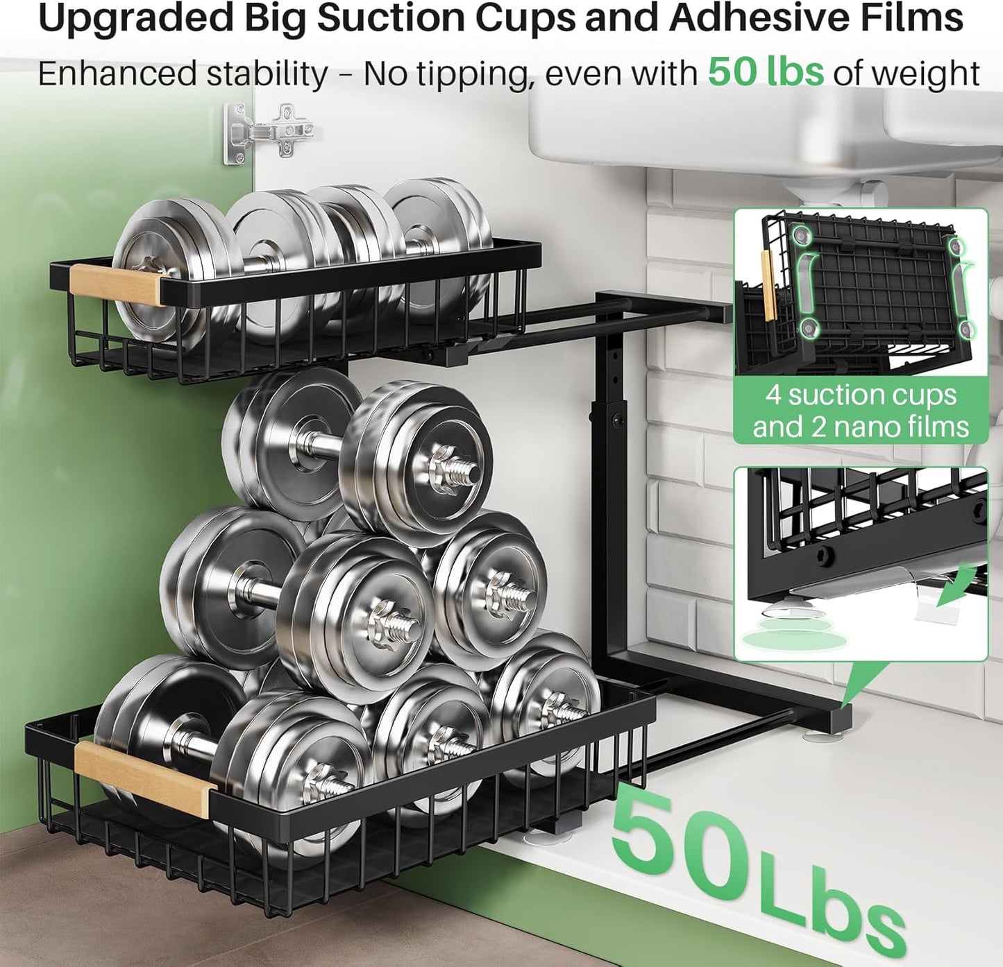 Under Sink Organizer, 2 Tier Under the Sink Storage, Slide out Pull out Cabinet Organizer Shelf