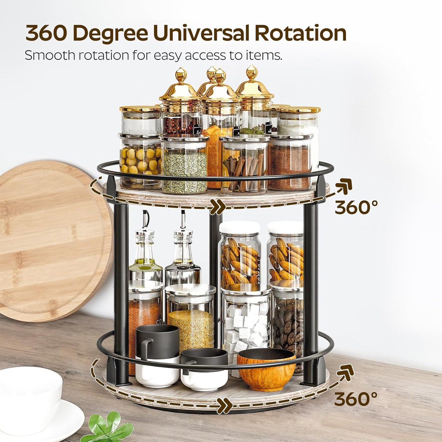 Lazy Susan Organizer, Rotating Spice Rack, 2 Tier Spice Turntable Organizer