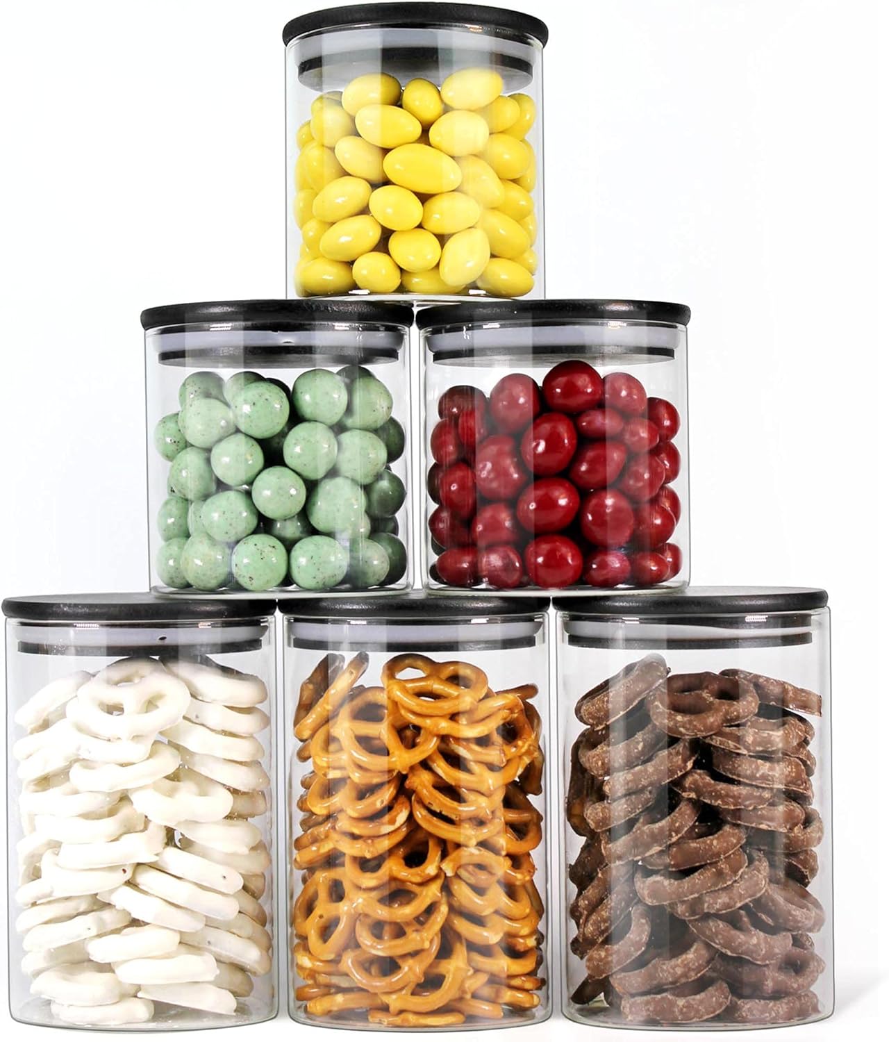 Glass Jars with Black Bamboo Lids, Food Storage Containers with Airtight Black Lids
