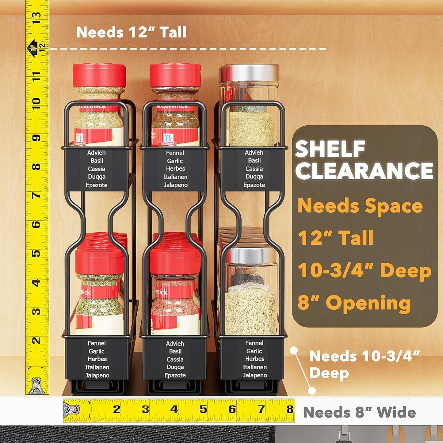 Pull Out Spice Rack Organizer for Cabinet, Heavy Duty Slide Out Seasoning Kitchen Organizer