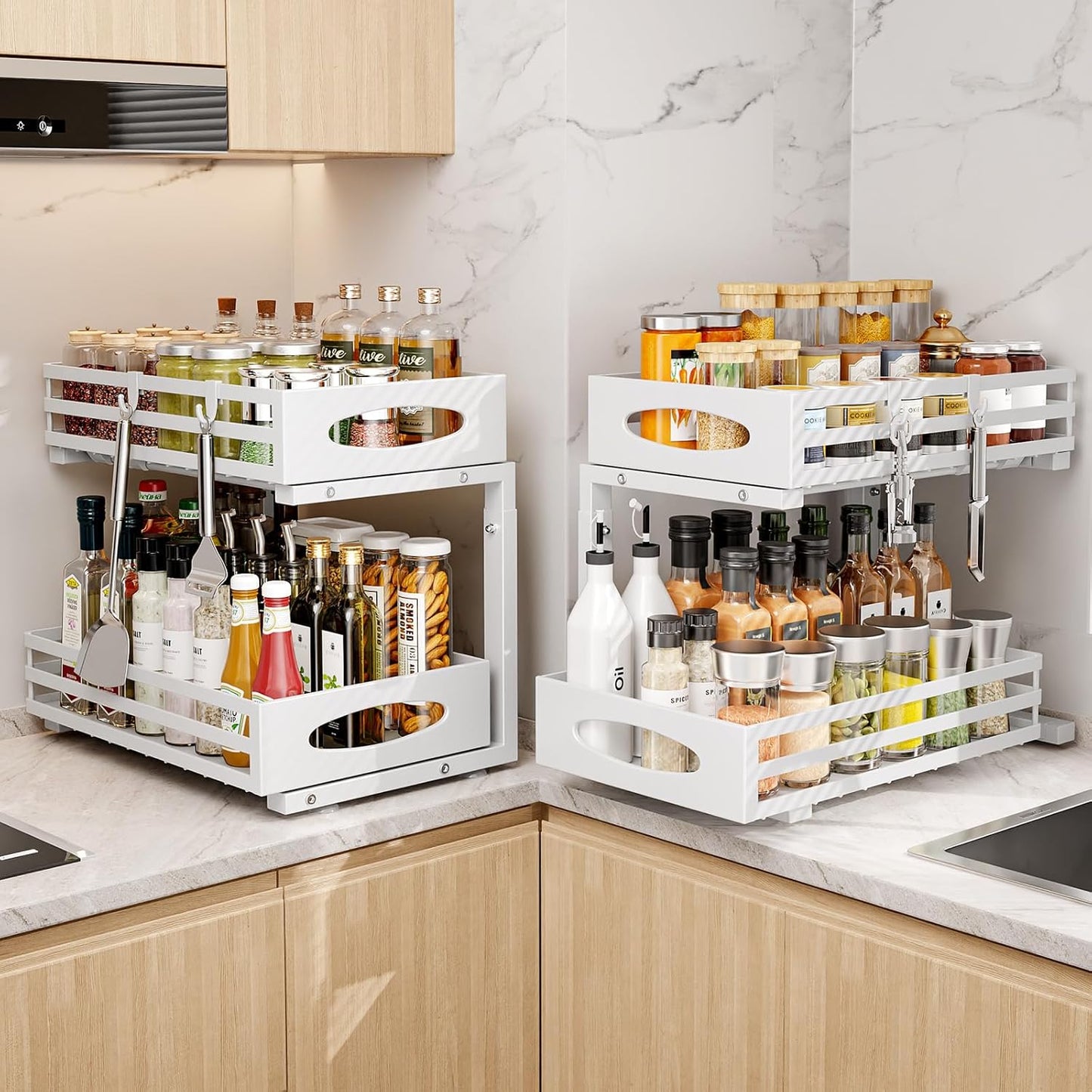 Under Sink Organizer, 2 Tier Under Sink Organizers and Storage, Adjustable Height