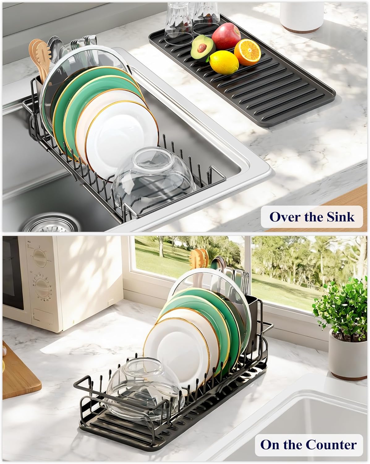 Dish Drying Rack - Expandable Dish Rack for Kitchen Counter, Over Sink Or in Sink
