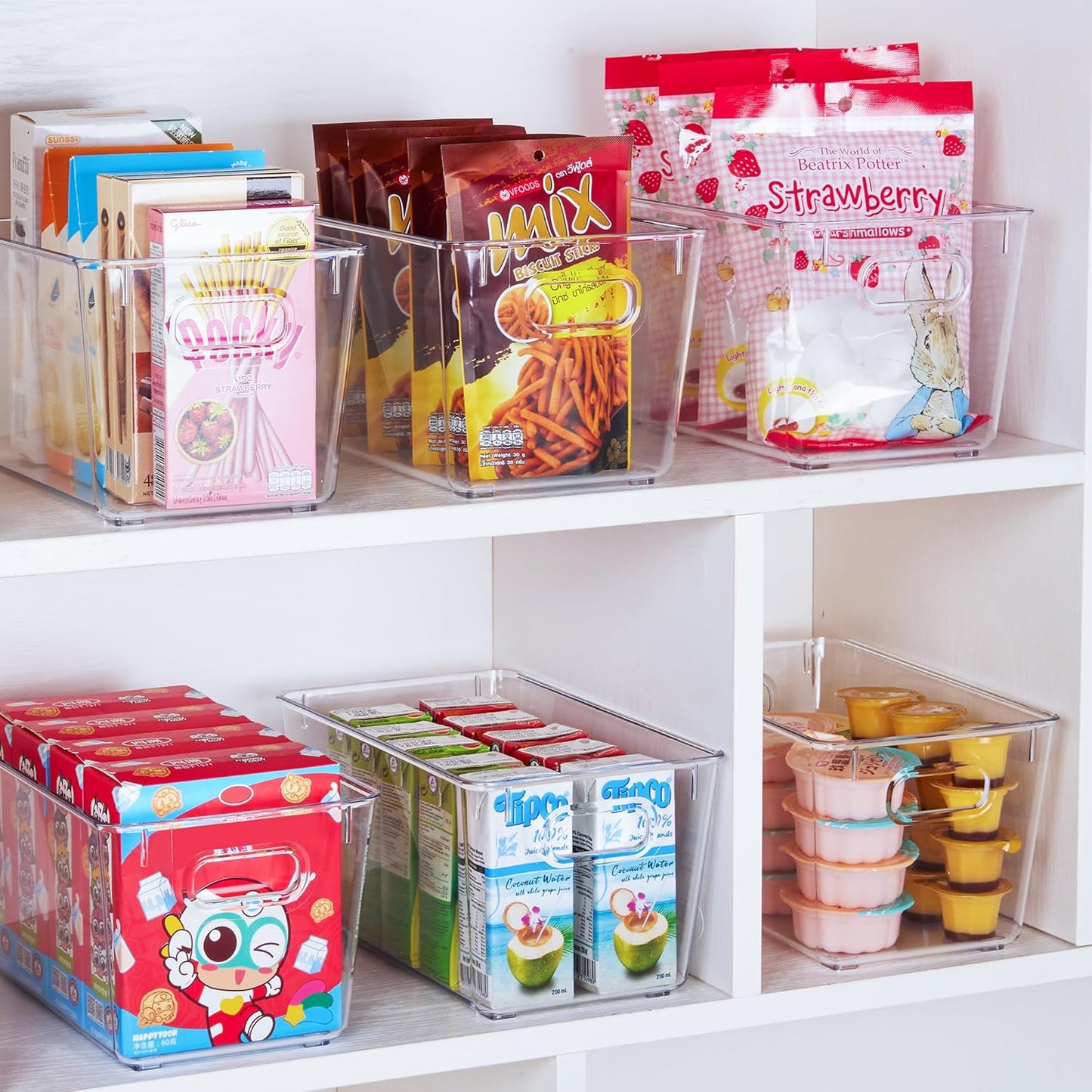 Clear Plastic Storage Bins, 2 PCS Pantry Organizer Bins with Handle for Refrigerator, Fridge