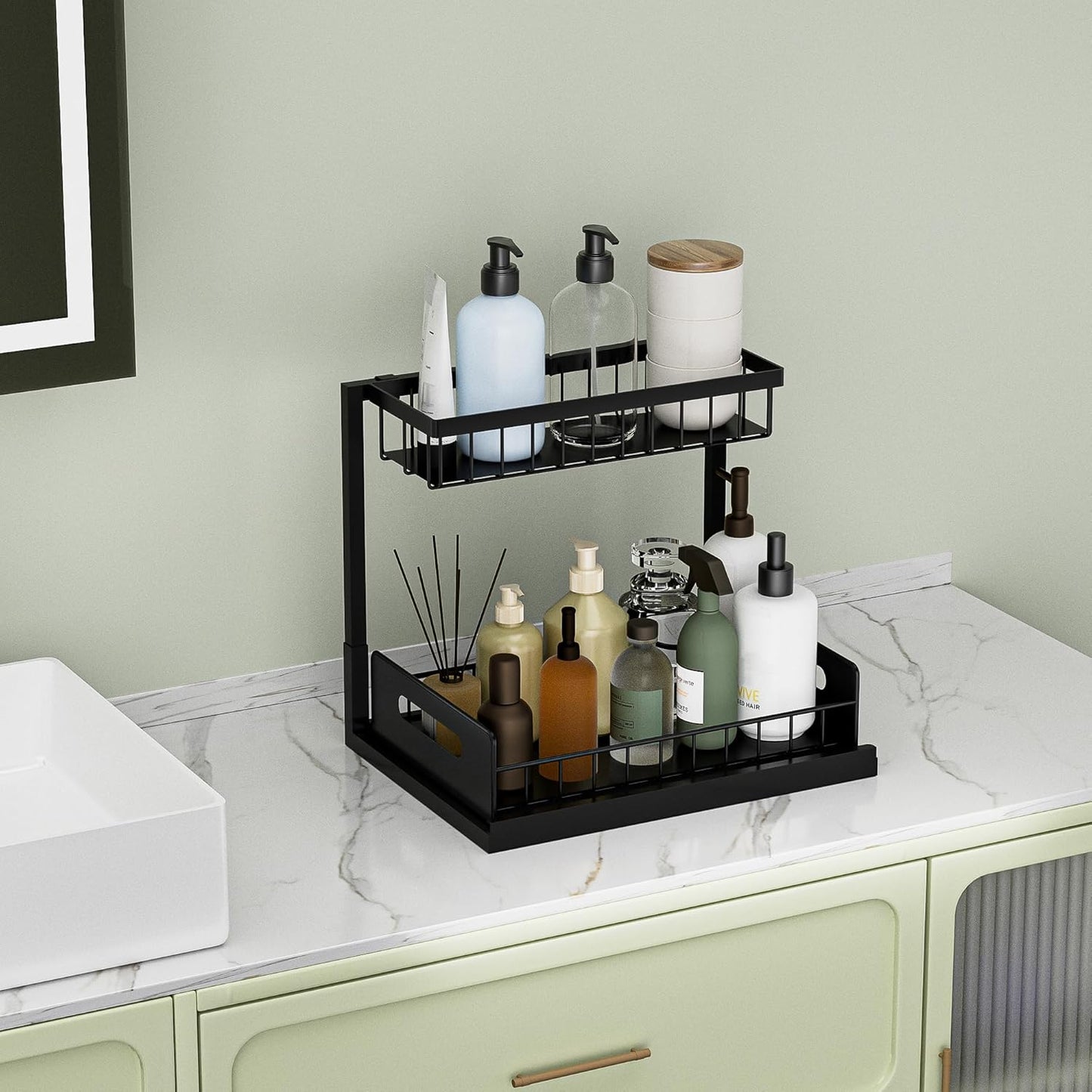 Under Kitchen Sink Organizer 2 Tier, Pull Out Bathroom Sink Organizers and Storage