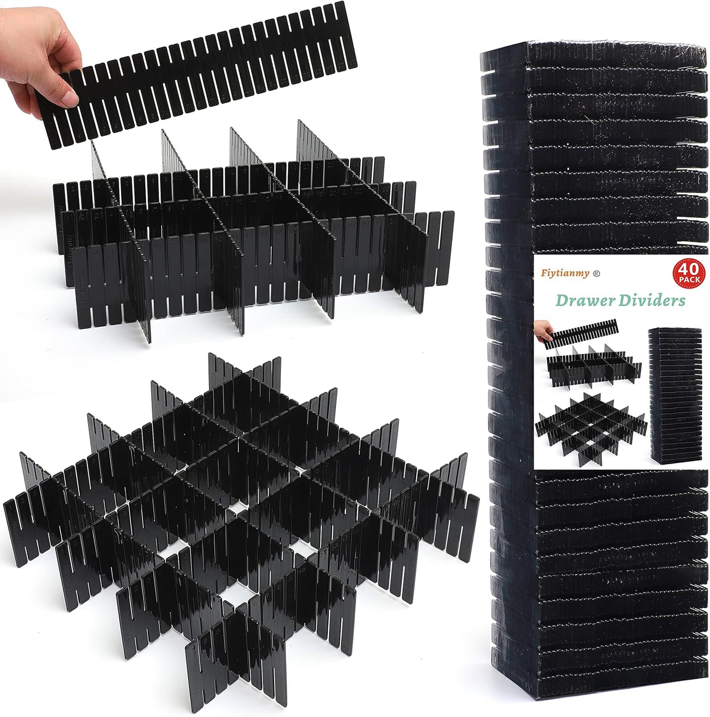 40Pcs Drawer Dividers, Adjustable Drawer Organizer for Socks, Underwear, Makeup