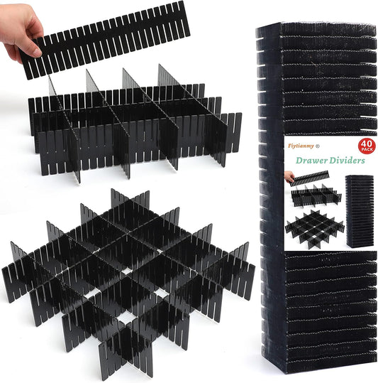 40Pcs Drawer Dividers, Adjustable Drawer Organizer for Socks, Underwear, Makeup