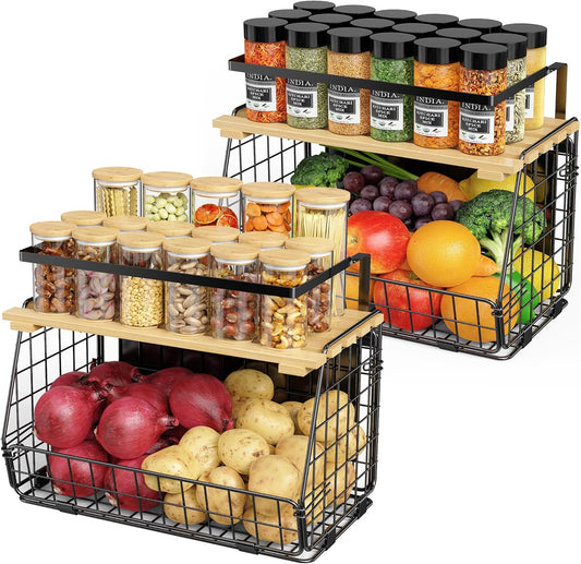 Magnetic Shelf for Fridge with Lid: 2 Pack Fruit Potato and Onion Storage Bin