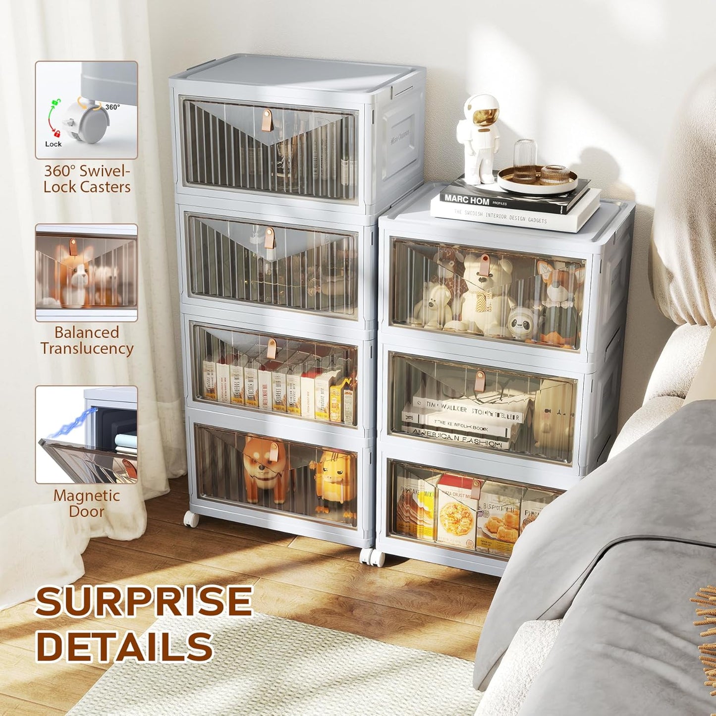 4 Tier Stackable Plastic Storage Bins with Lid and Wheels - 23 QT Closet Organizers and Storage