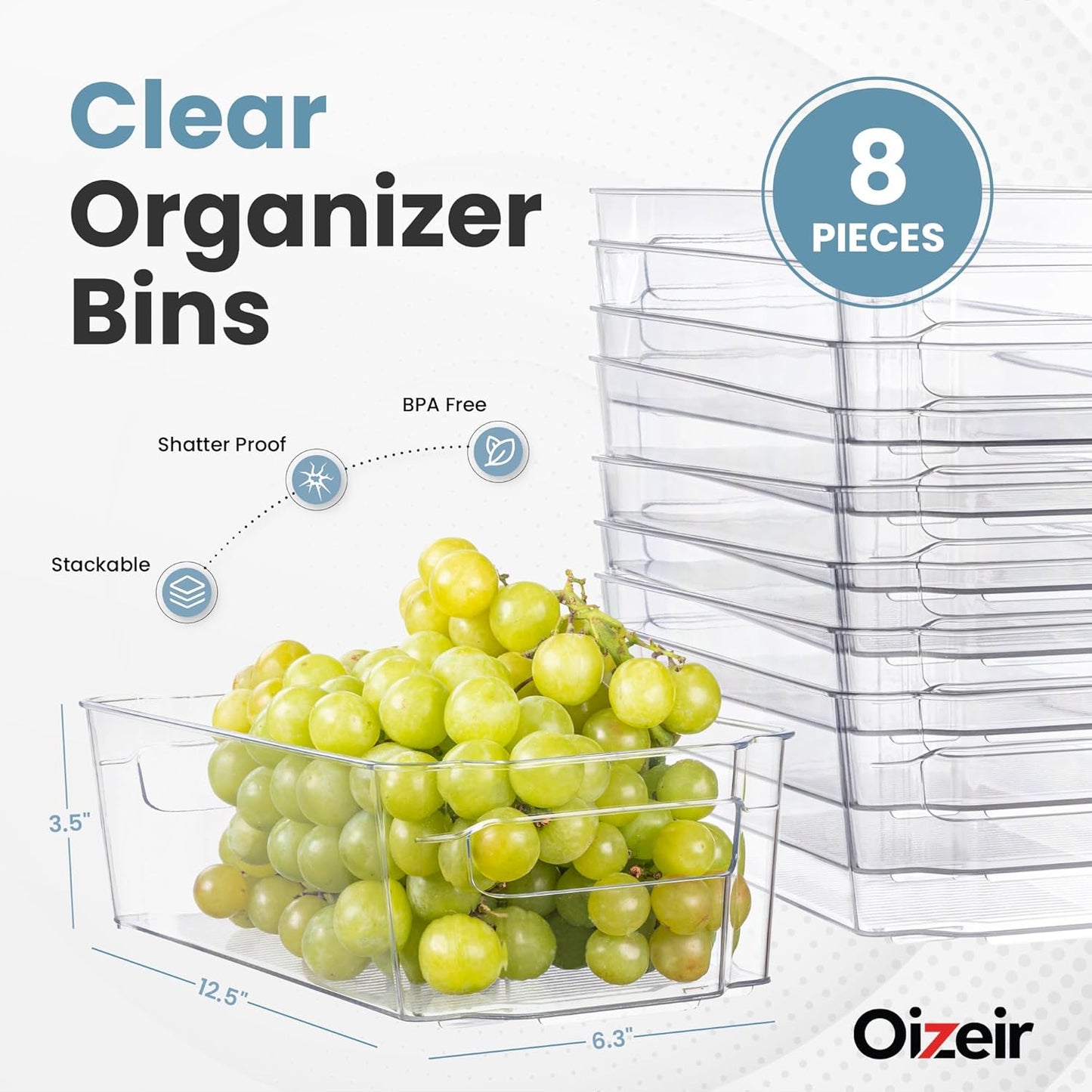 8 Pack Clear Plastic Storage Bins with Handles – Stackable Fridge Organizer Bins for Refrigerator
