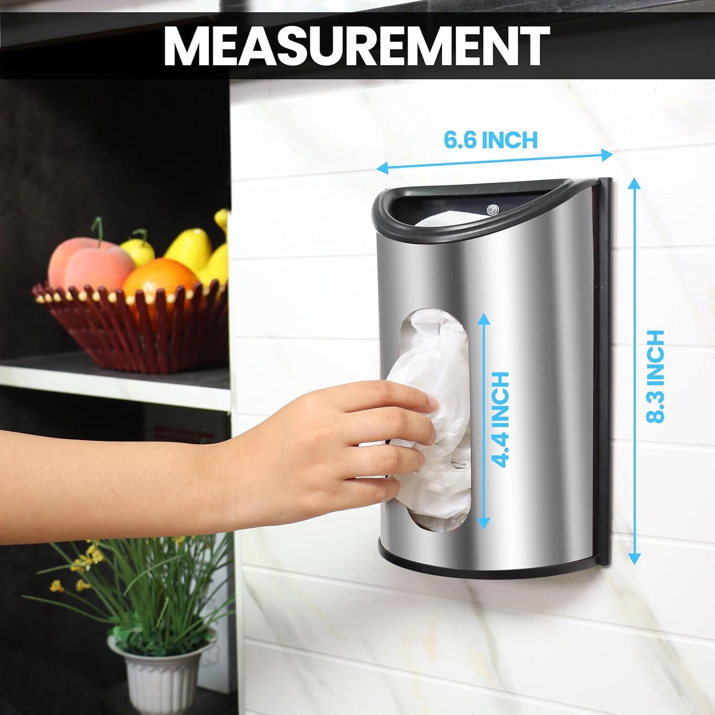 Grocery Plastic Bag Holder and Dispenser Small, Easy Wall Mount Bag Saver, Stainless Steel, Silver