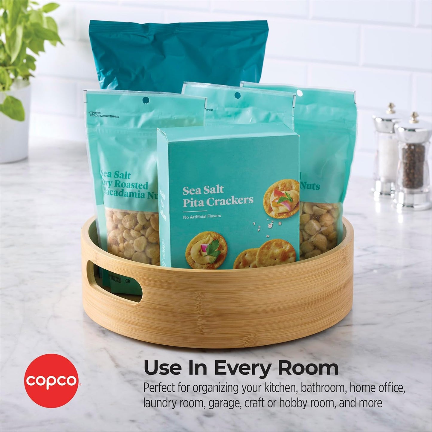Bamboo High Wall Turntable, Revolving Lazy Susan, Spice Organizer