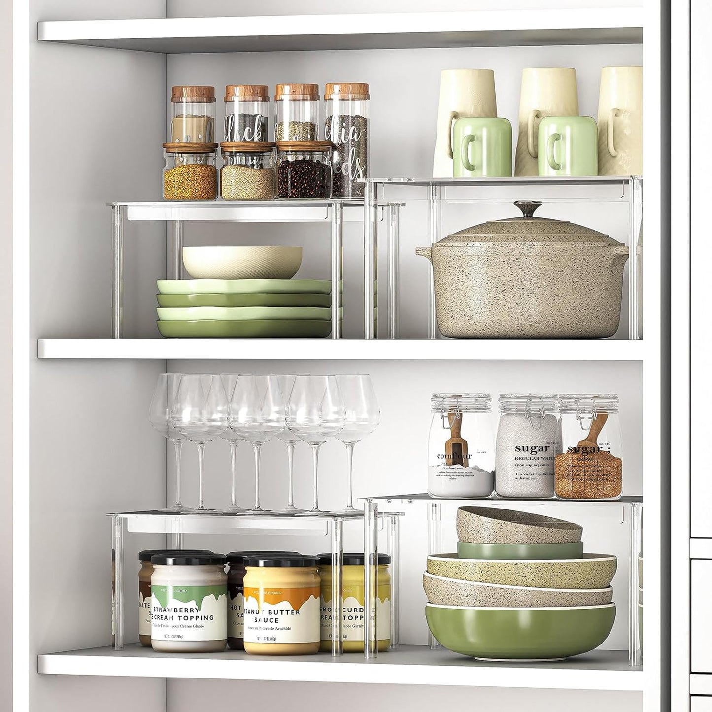 Clear Kitchen Cabinet Organizer, Set of 2 Acrylic Shelf Organizer for Cupboard Organizers and Storage, Stackable Cabinet Shelf for Plate, Dish, Bowl, Cup & Mug, 11.7" W x 7.7" D x 6.3" H