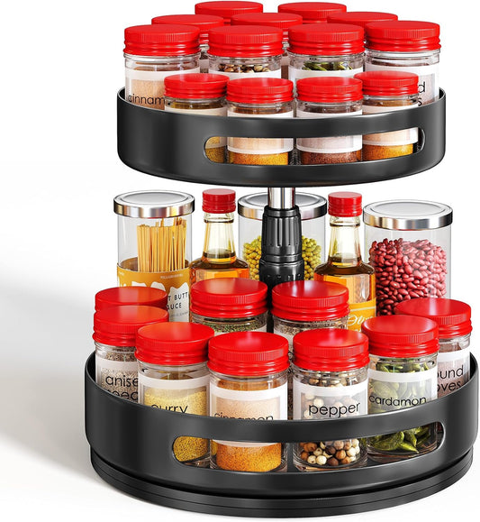Lazy Susan Organizer Spice Rack - 2 Tier Height Adjustable Spice Organization for Cabinet