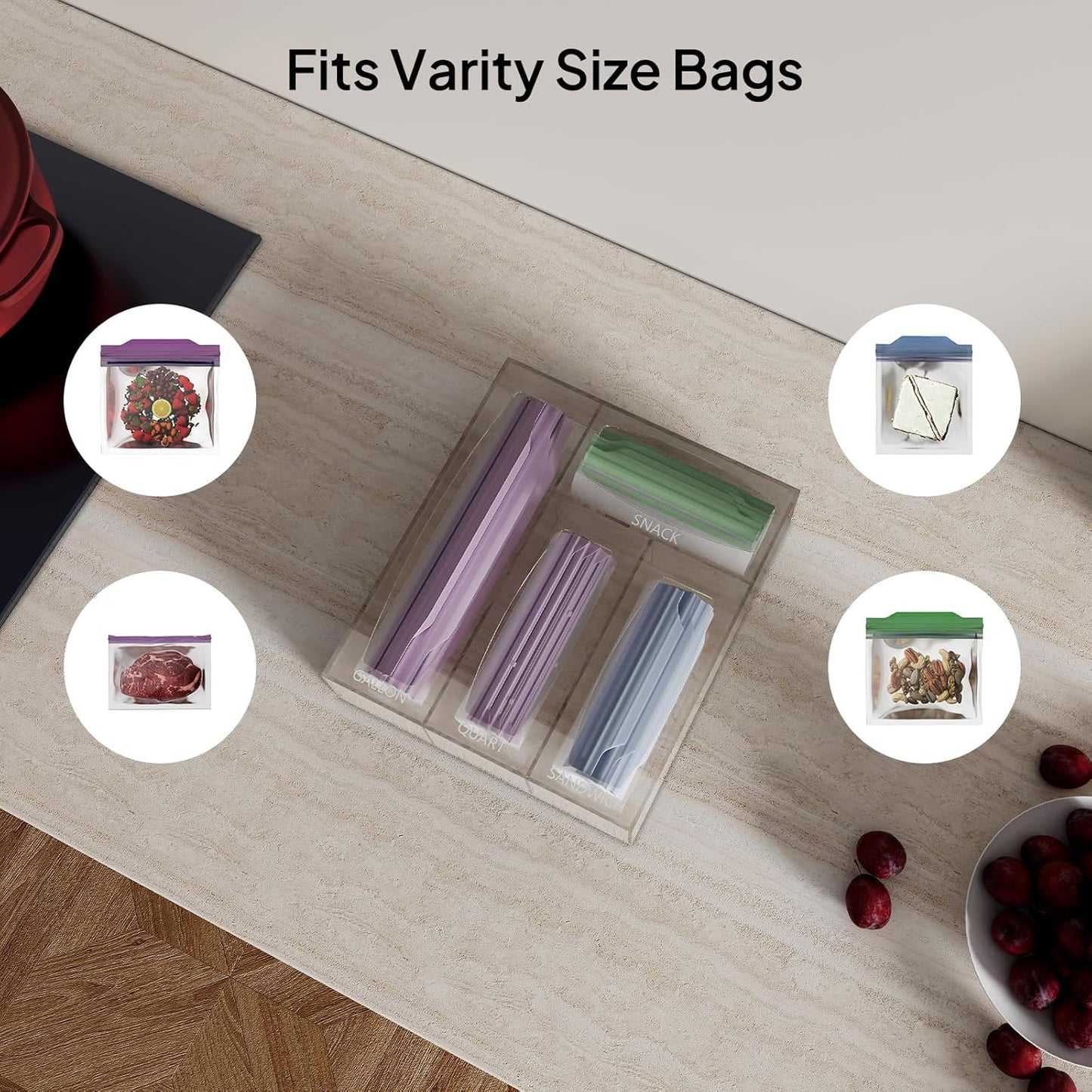 Acrylic Bags Storage Organizer - Baggie Bags Drawer Organizer & Plastic Food Storage Bags Holder