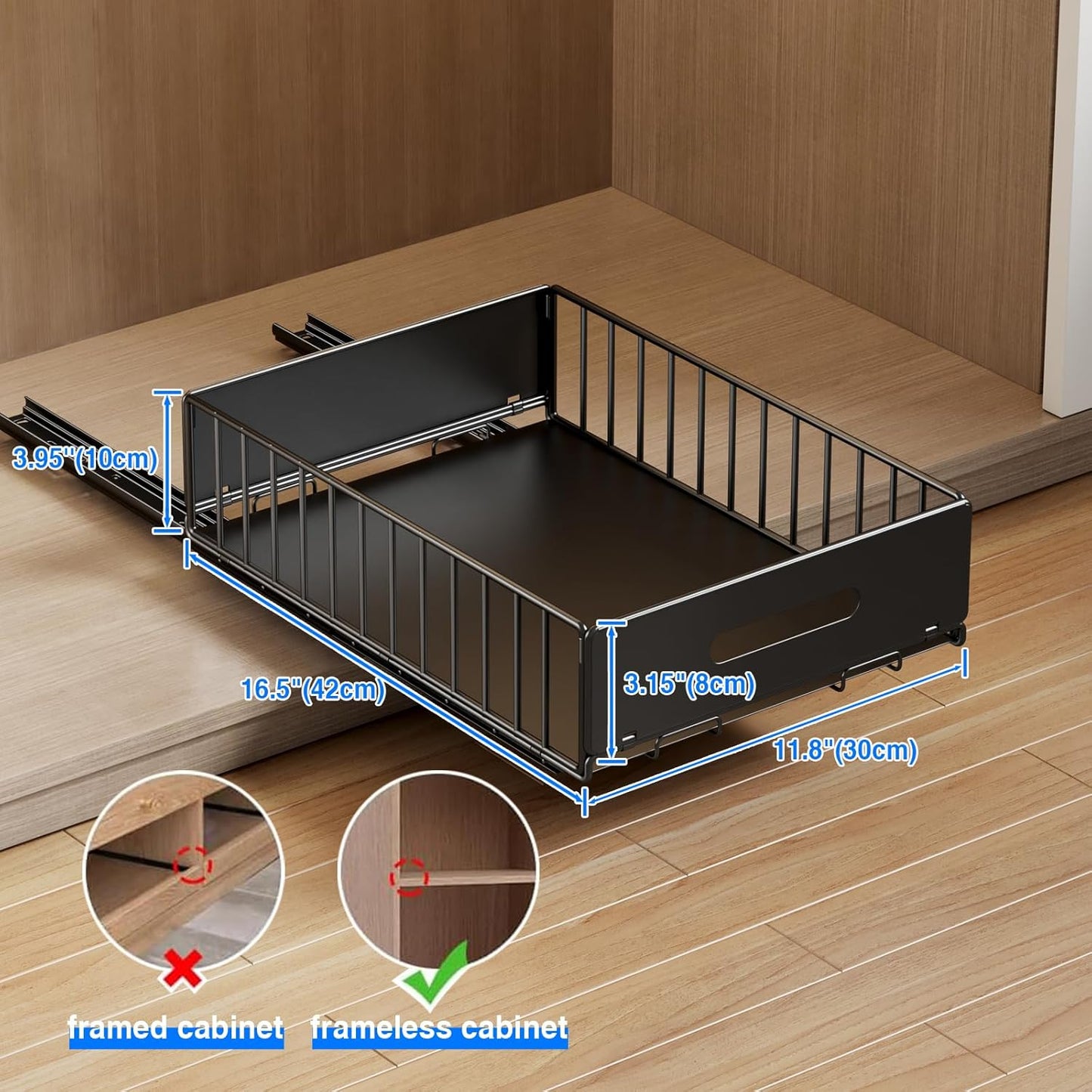 2 Pack Pull Out Cabinet Organizer, Slide Out Drawers for Cabinets, Peel and Stick