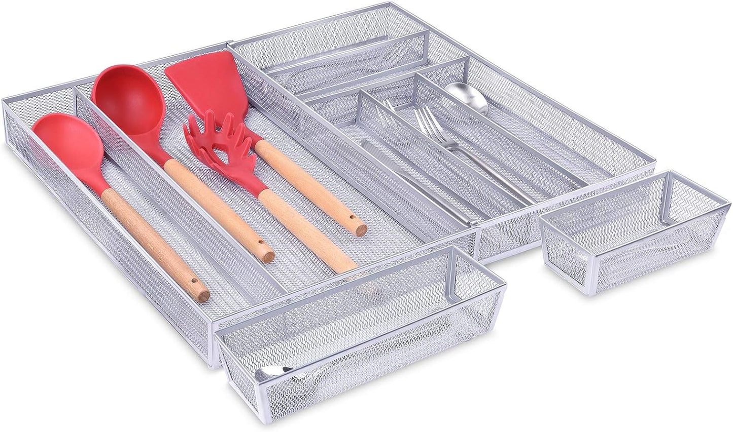 Expandable Silverware Drawer Organizer, Metal Mesh Large Kitchen Flatware Cutlery Tray