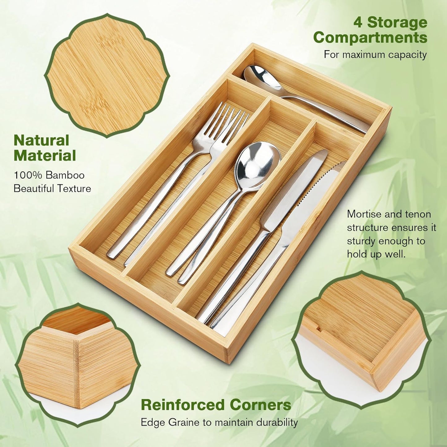 Small Silverware Organizer, Bamboo Drawer Organize, Bamboo Silverware Drawer Organizer