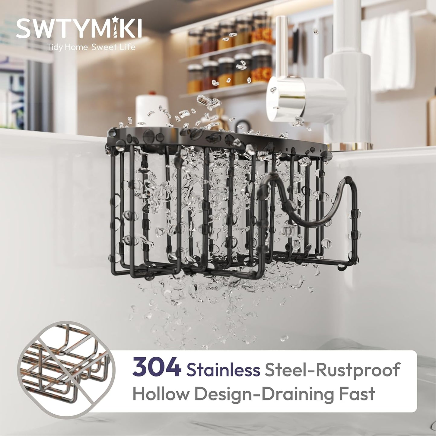 Sponge Holder for Kitchen Sink - Movable Kitchen Sink Caddy with M Shape Hook