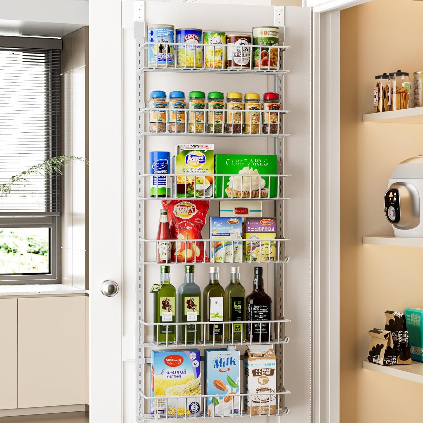 Adjustable Cabinet Door Organizer, 6-Tier Hanging Spice Rack Organizer