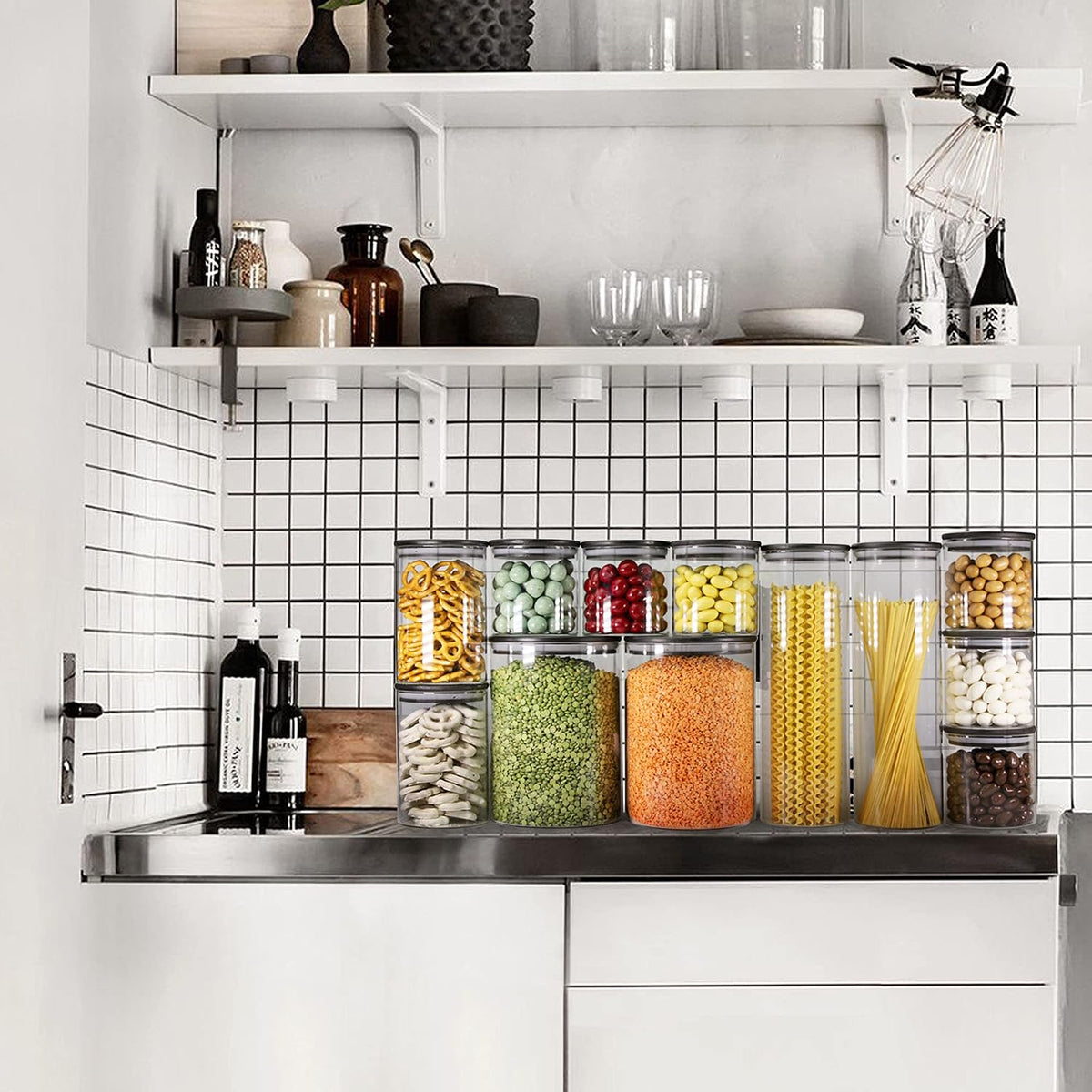 Urban Green Glass Jars with Black Lids