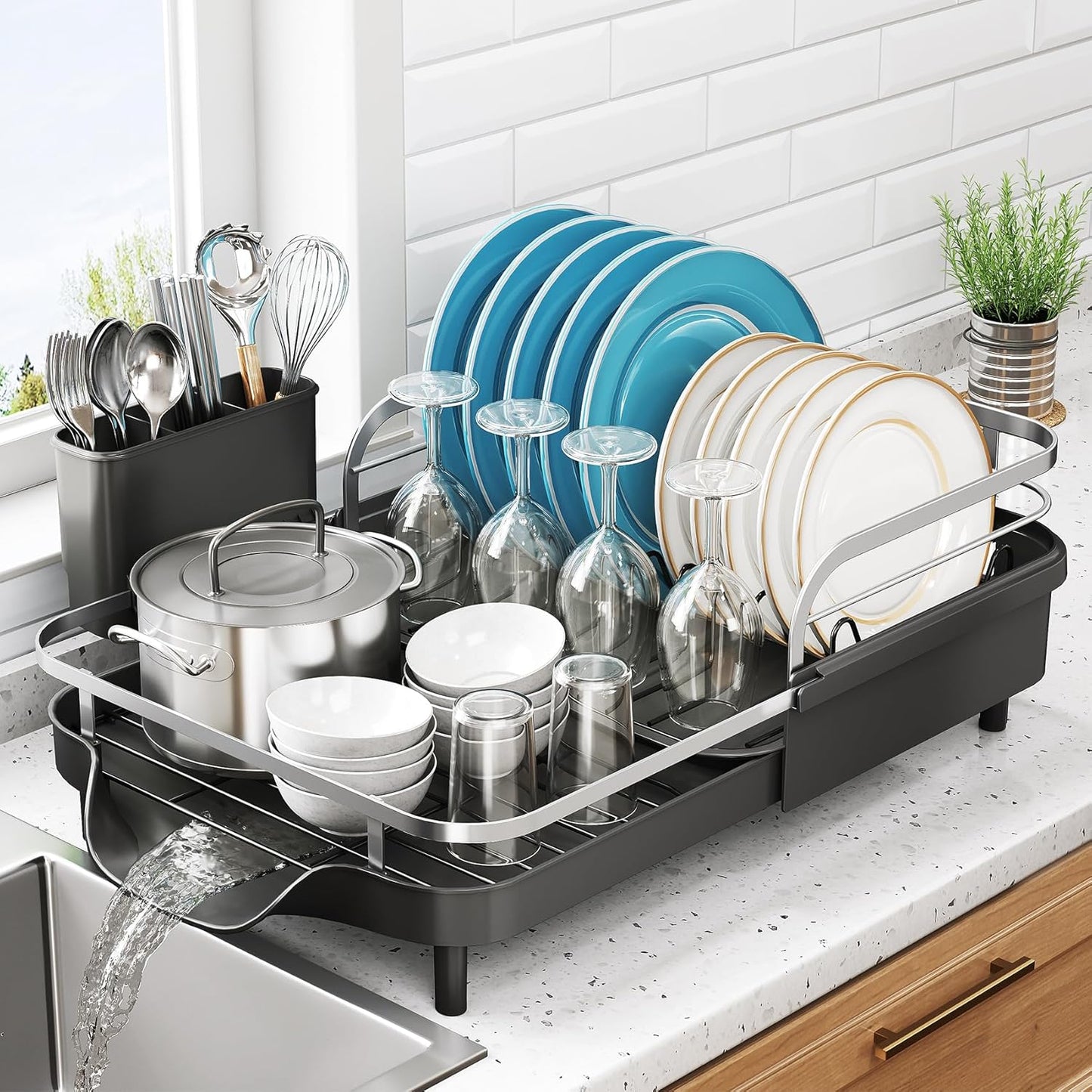 Dish Drying Rack, Expandable Dish Rack for Kitchen Counter