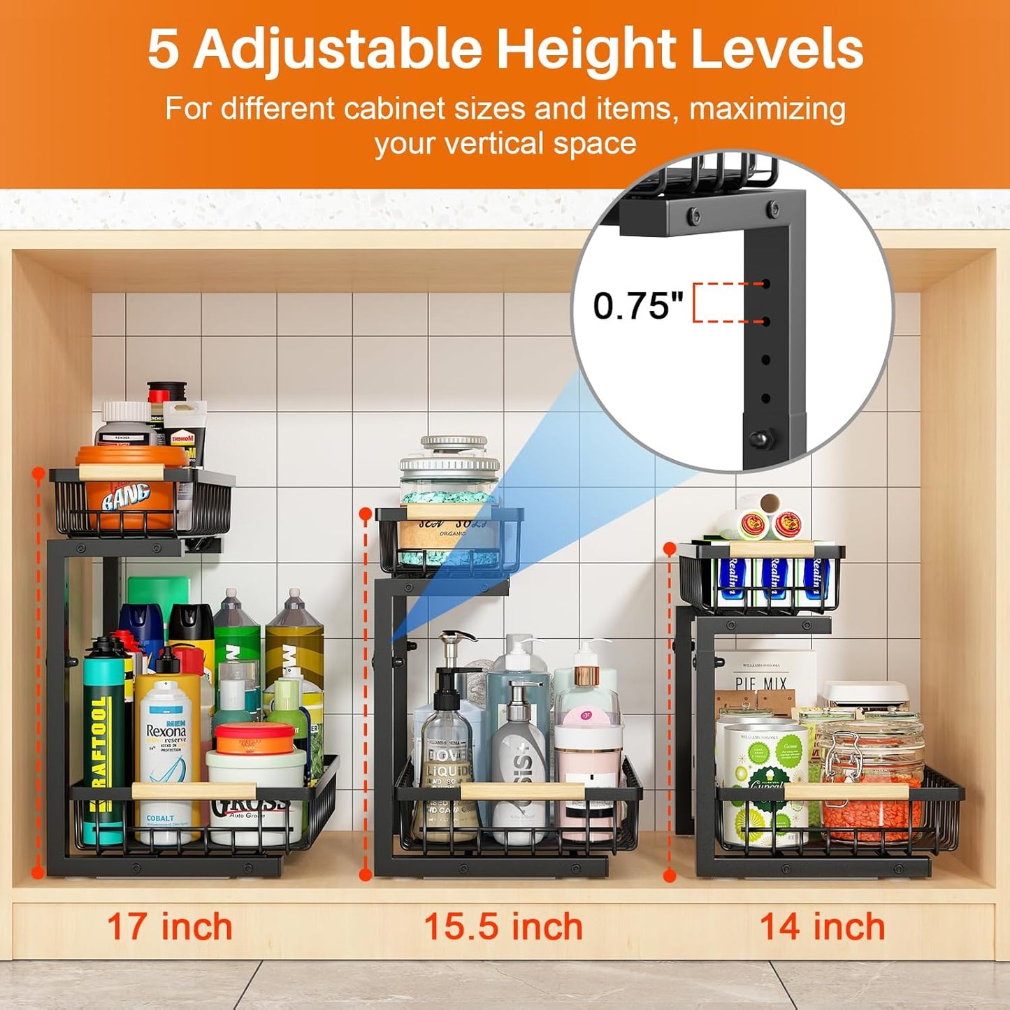 Under Sink Organizer, 2 Pack Height Adjustable Under Sink Organizers and Storage