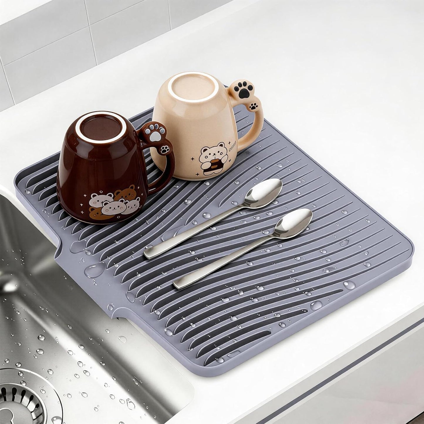 Silicone Dish Drying Mat for Kitchen Counter, Non-Slip Drain Pad, Dish Drying Pad