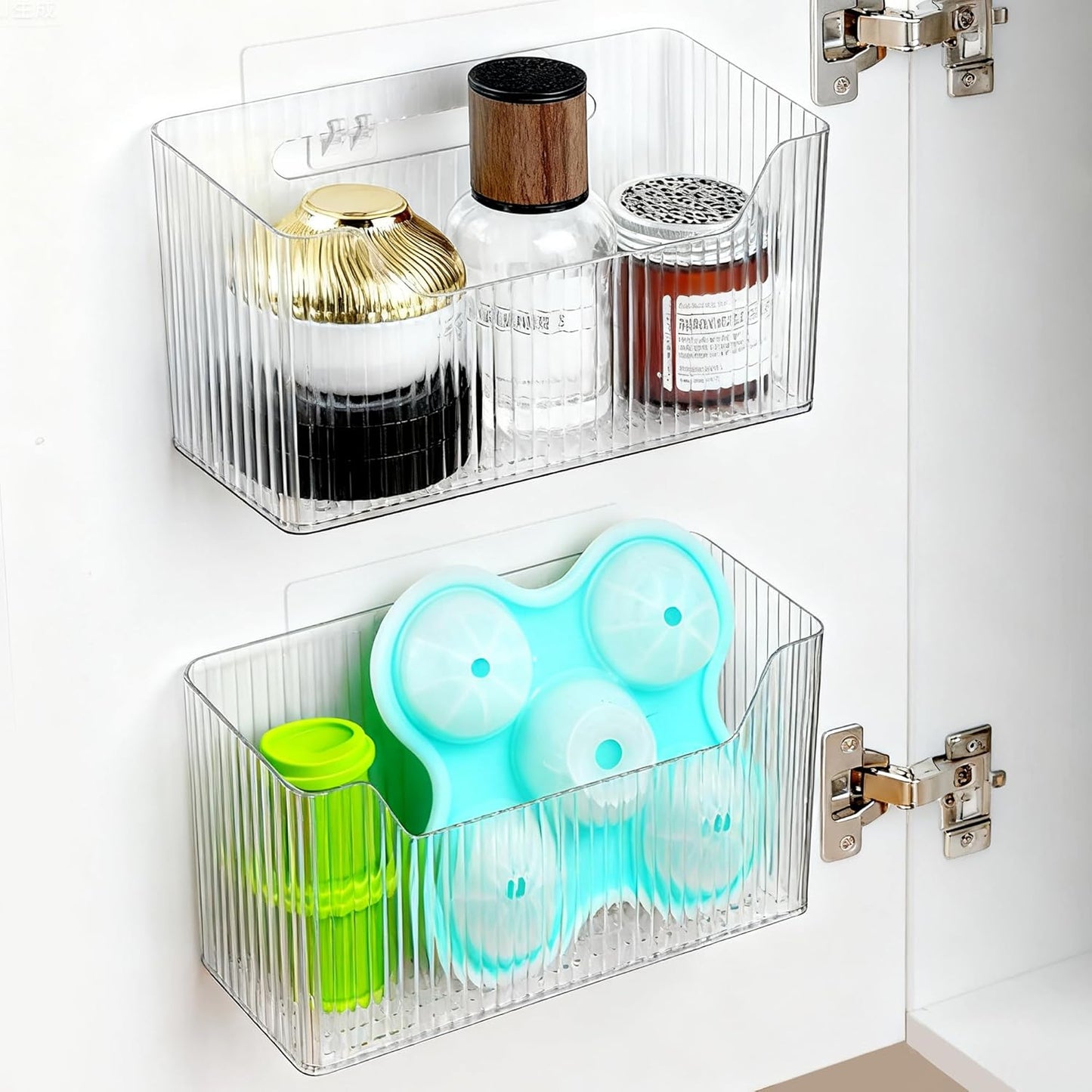 2 Pack Cabinet Door Organizer, Adhesive Wall Mounted Organizer Bins, Clear Storage Caddy