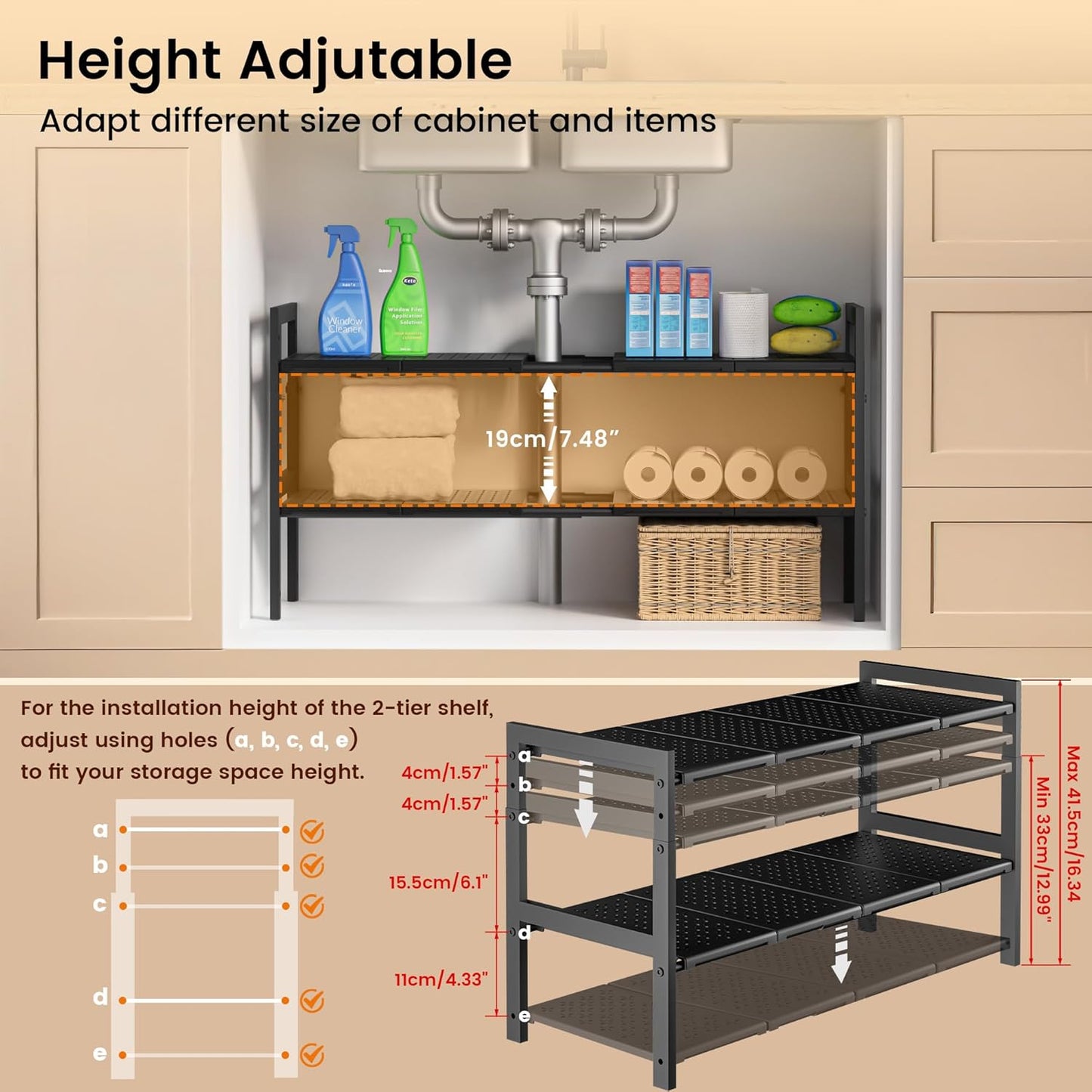 Under Sink Organizer and Storage 16.5"-30.7" Expandable Length