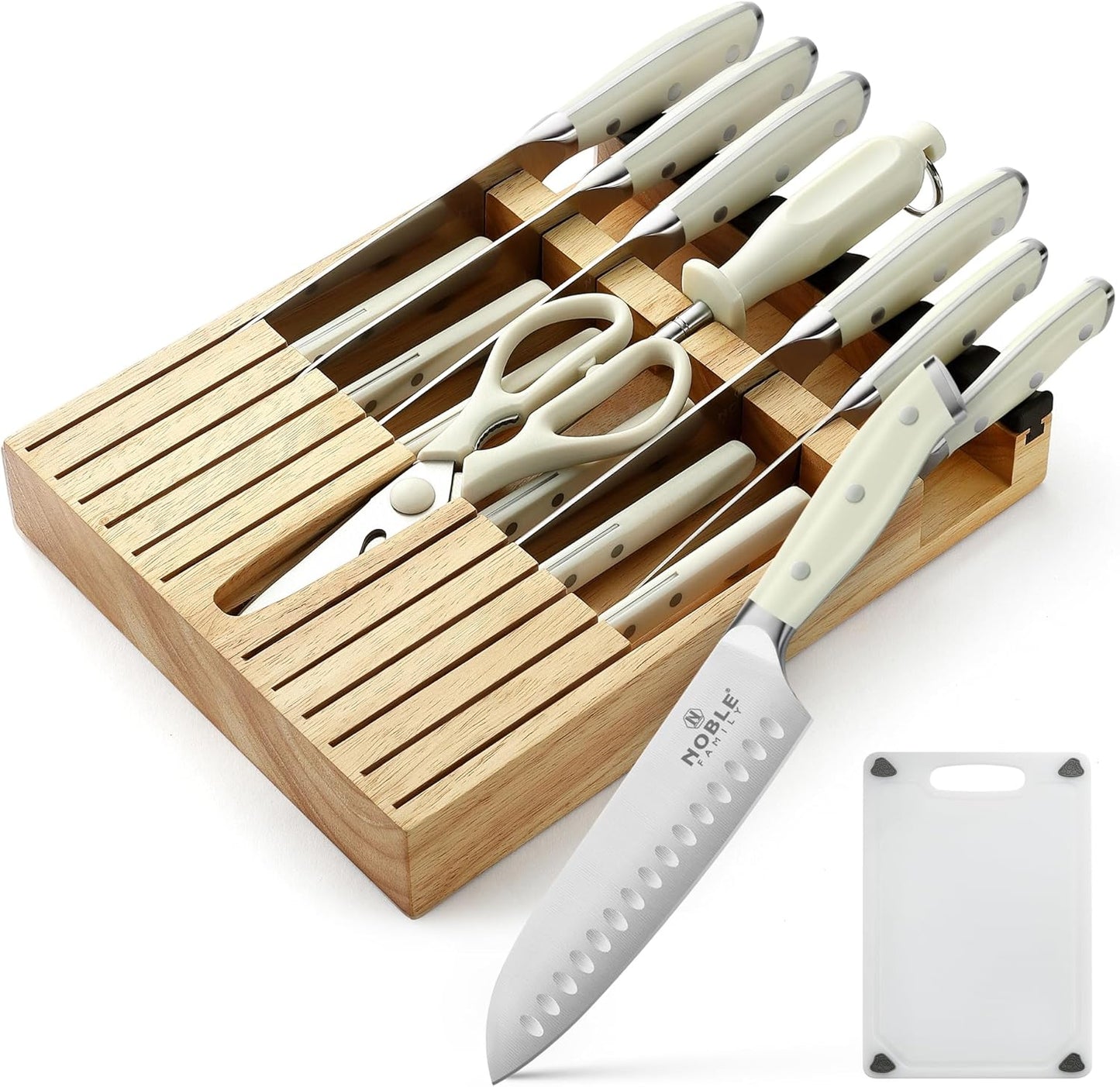 In-drawer Knife Block Set, 16PCS Kitchen Knife Set with Wooden Block, Chopping Knives Set