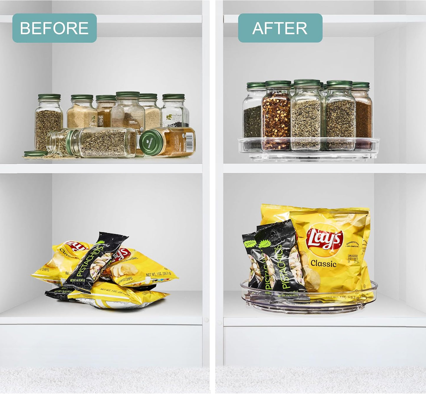 9 Inch Flat Clear Lazy Susan Organizer, Turntable Organizer for Spice Organization for Cabinet