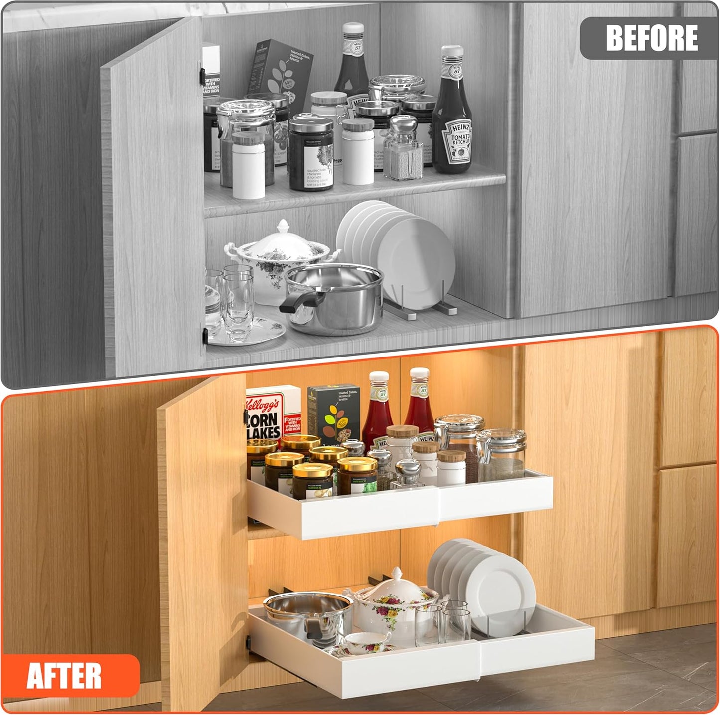 2 Pack Pull Out Cabinet Organizer Expandable, Adhesive with Nano Film