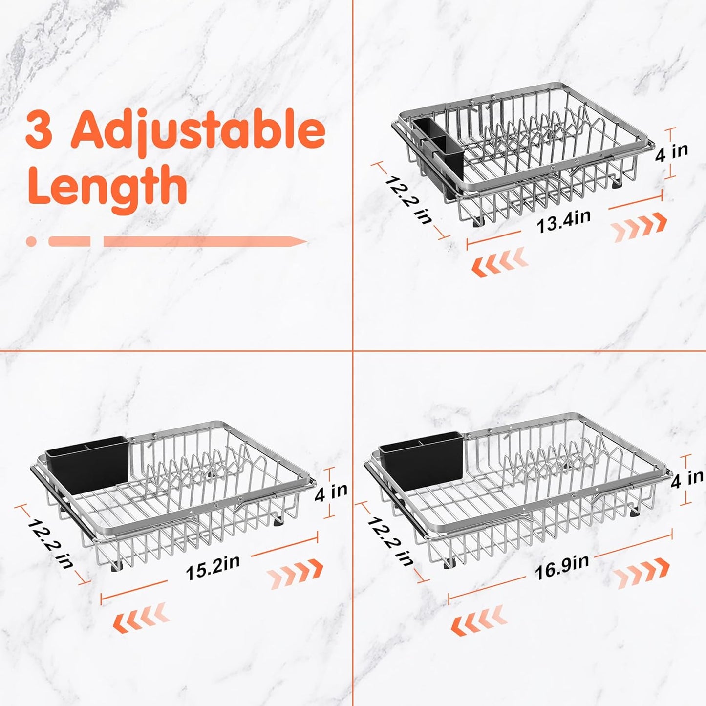 Expandable Over The Sink Dish Drainer Drying Rack In Stainless Steel Metal For Small Kitchen