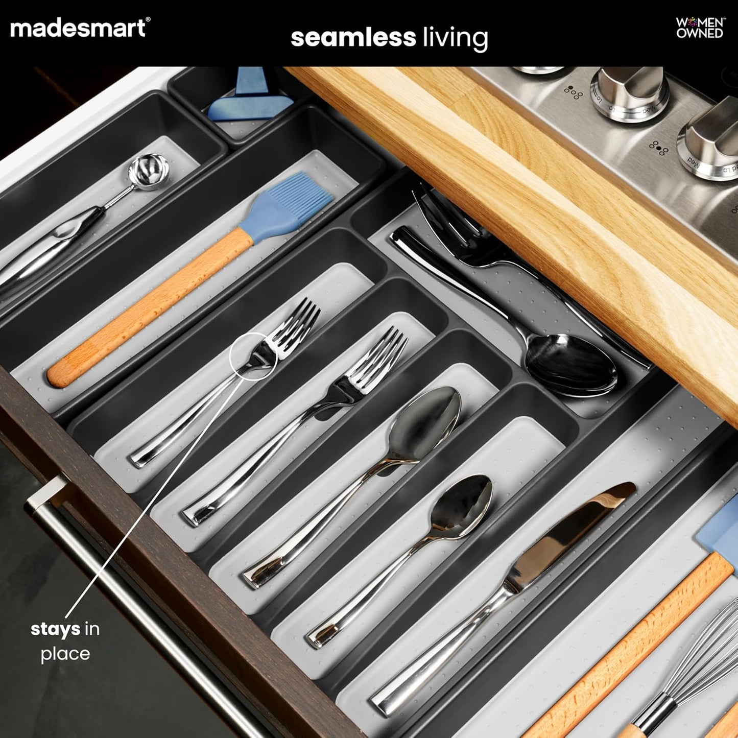 Expandable Silverware Tray, 8 Compartment Silverware Organizer for Forks, Knives & Spoons