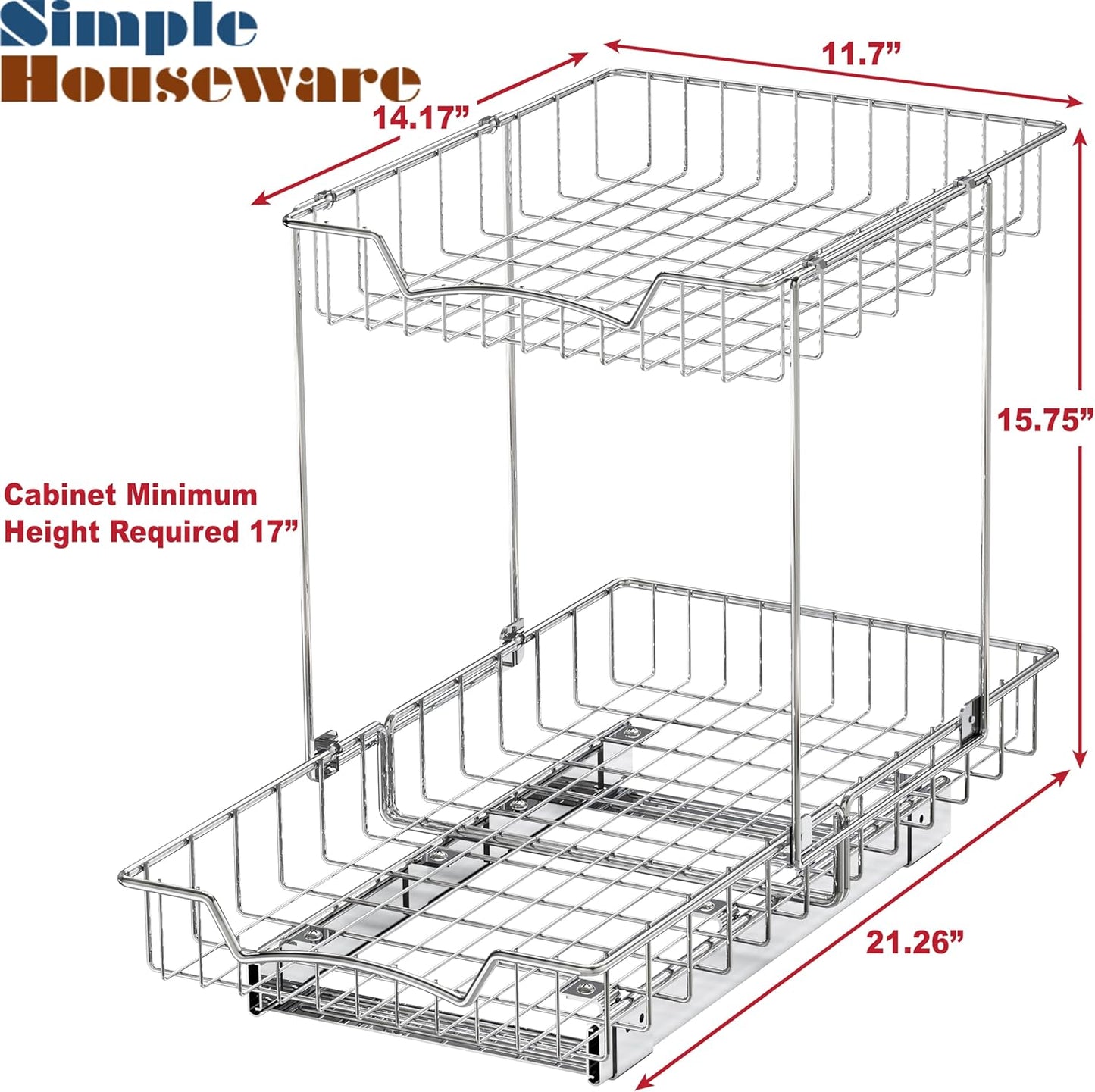 2-Tier (L+L) Organizer Pull Out Under Cabinet Sliding Shelf, Chrome
