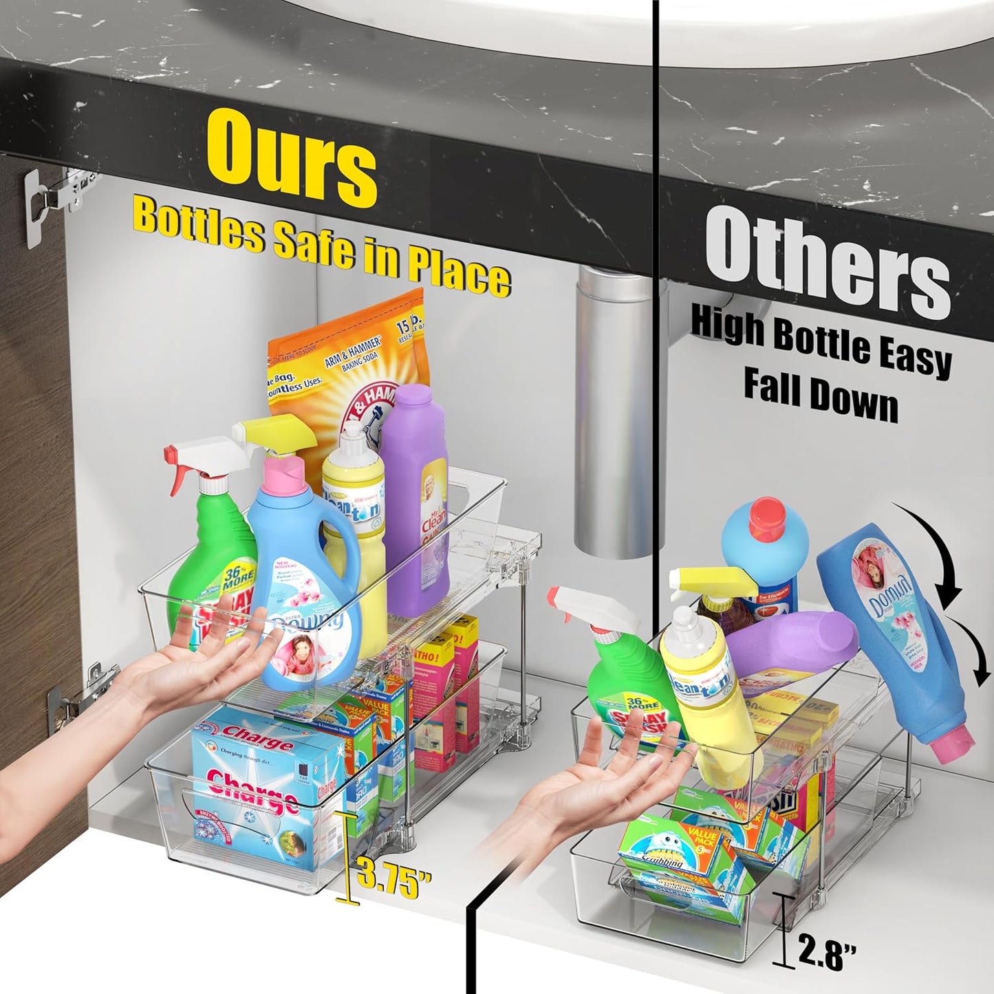 2 Tier Basket Drawer Cabinet Pull-Out Organizer, 2 Pack, Clear