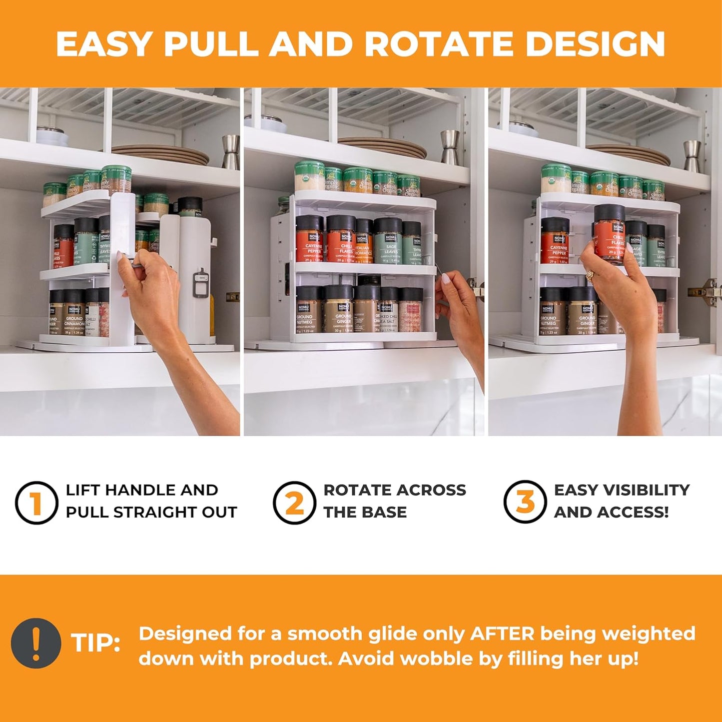 Spice Rack Organizer for Cabinet - Slide & Rotate Seasoning Organizer