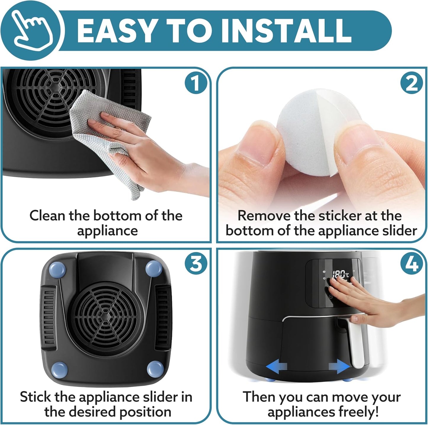 Appliance Sliders for Kitchen 24 PCS Self-Adhesive Small Kitchen Finds Appliance Slider Hacks Easy to MovIing & Space Saving Must Have Home Gadgets Mixer Accessories for Countertop