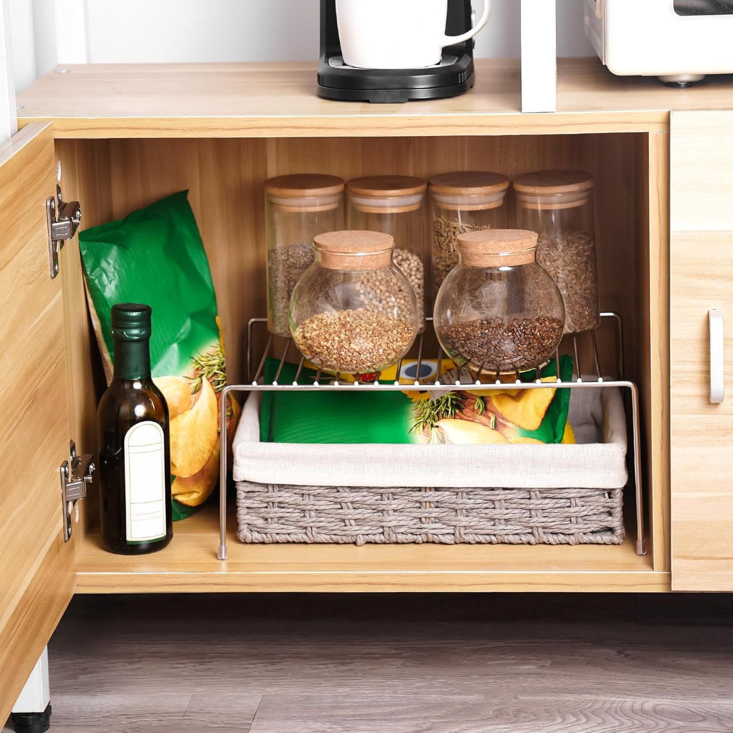 Space-Saving Stainless Steel Storage Rack, 12.8-22.8 in, Silver, Easy to Install, Versatile Design