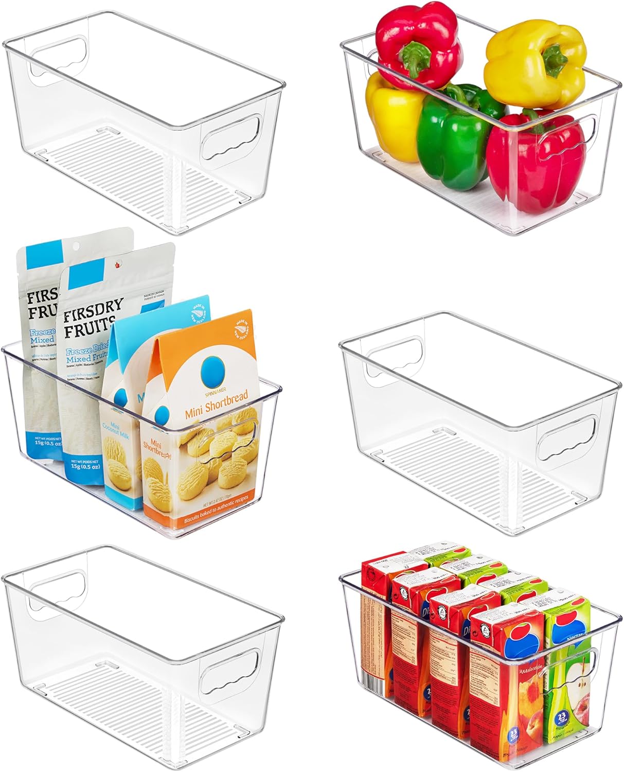 Clear Plastic Storage Bins, 6 PCS Pantry Organizer Bins with Handle for Refrigerator, Fridge