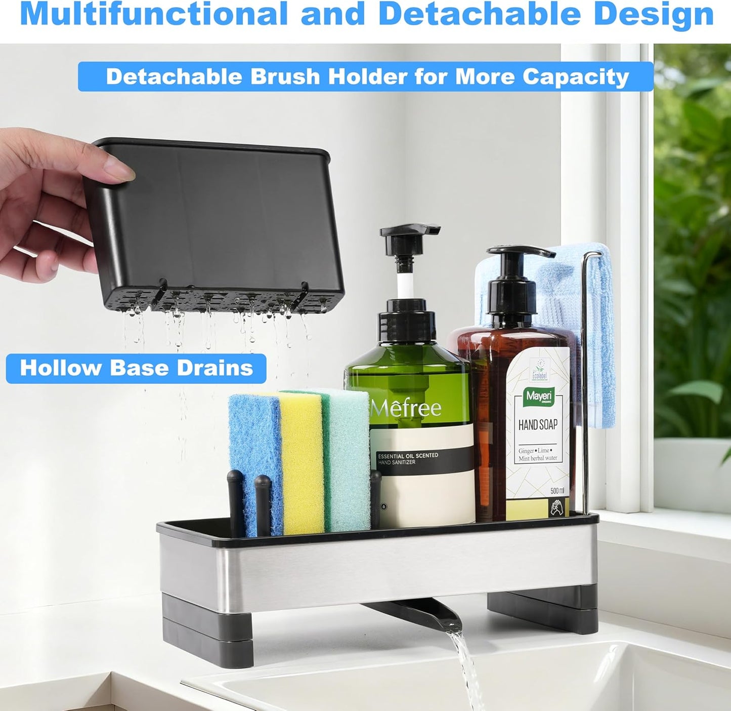 Kitchen Sink Caddy Organizer, Stainless Steel Sponge Holder