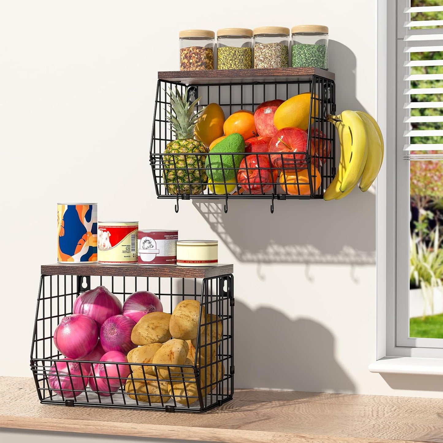 Fruit Basket for Kitchen Counter 2 Tier Fruit Bowl