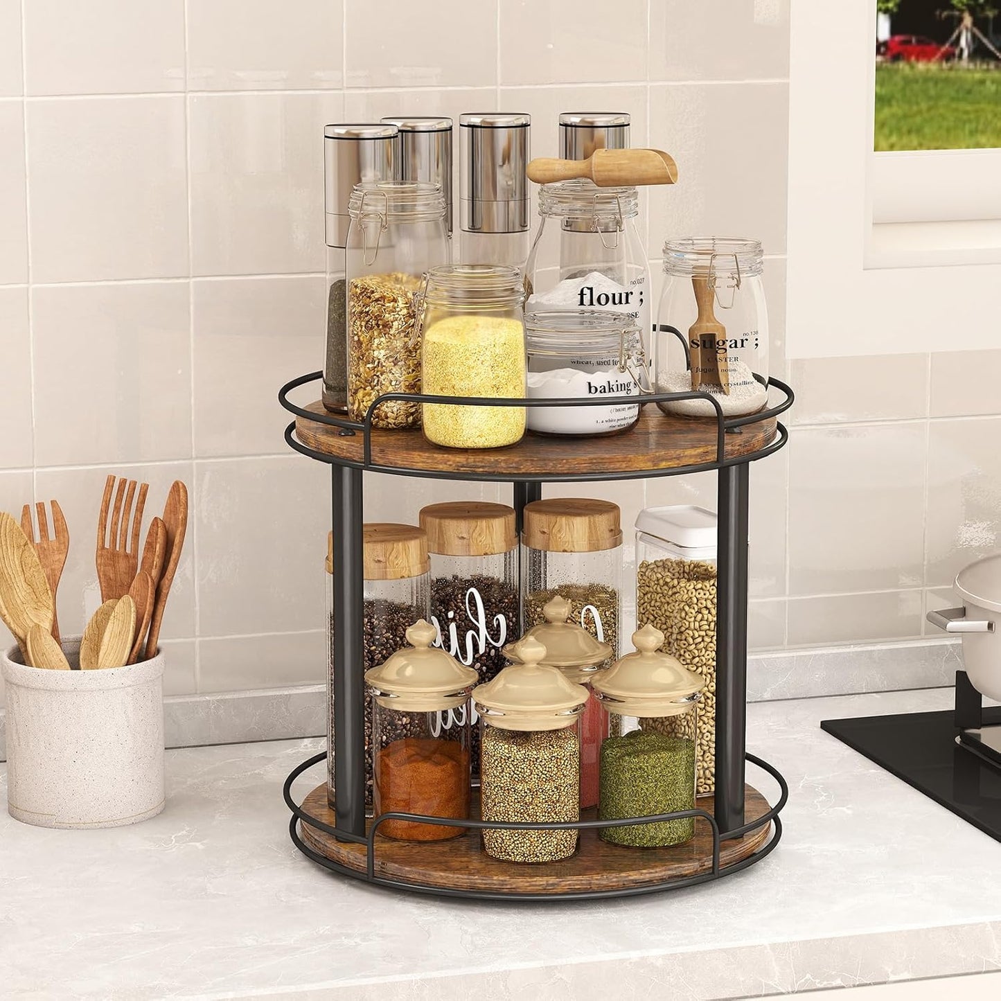 10.2'' Wood Lazy Susan Turntable Organizer for Cabinet