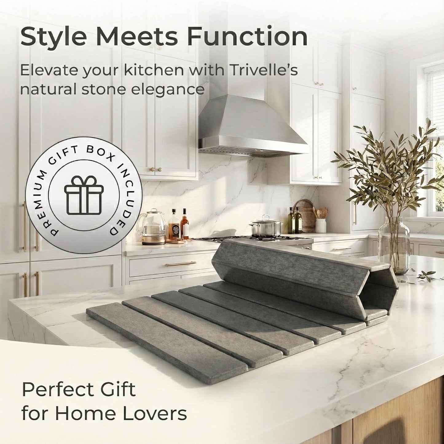 Quick Drying Large Stone Drying Mat for Kitchen Counter, Collapsible Dish Drying Rack