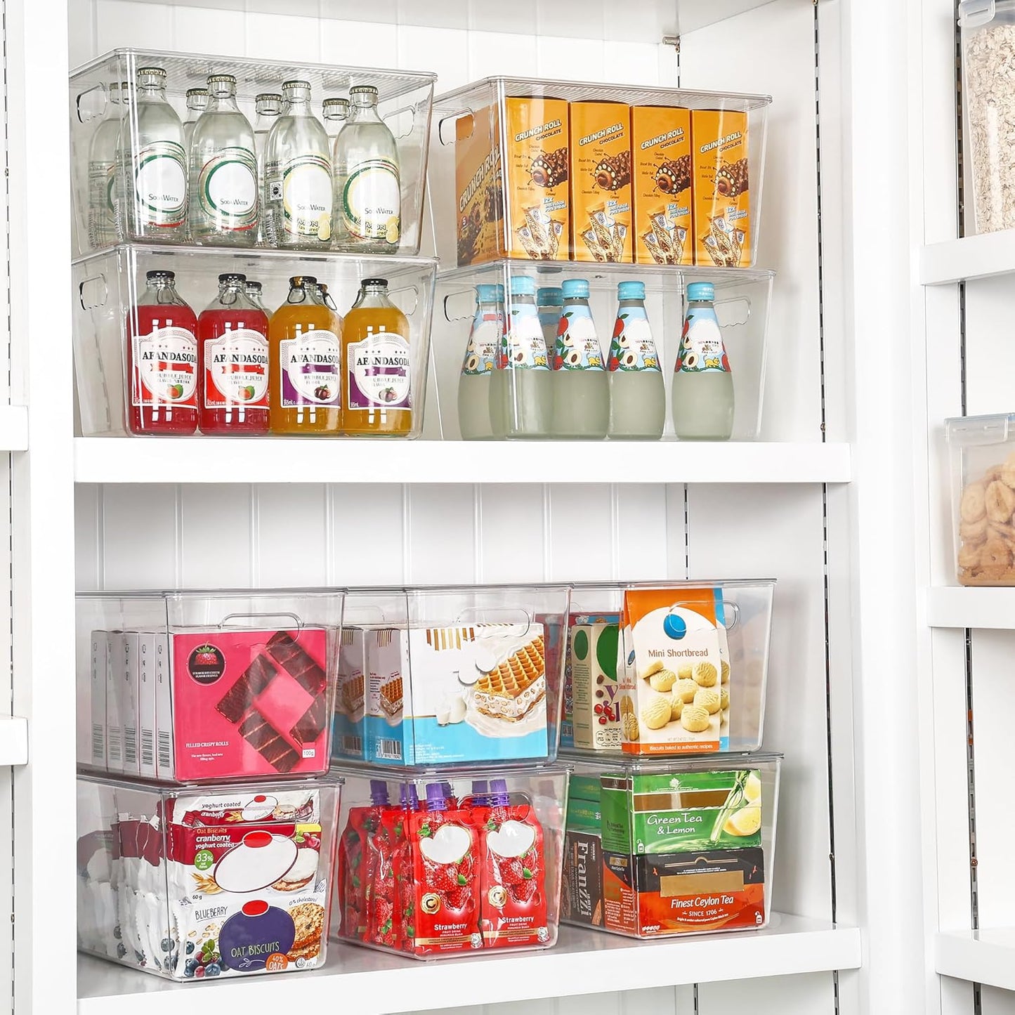 6 Pack Clear Stackable Storage Bins with Lids,XLarge Plastic Containers with Handle for Pantry Organizer and Storage,Perfect for Kitchen,Fridge,Cabinet, Closet,Bathroom Organization