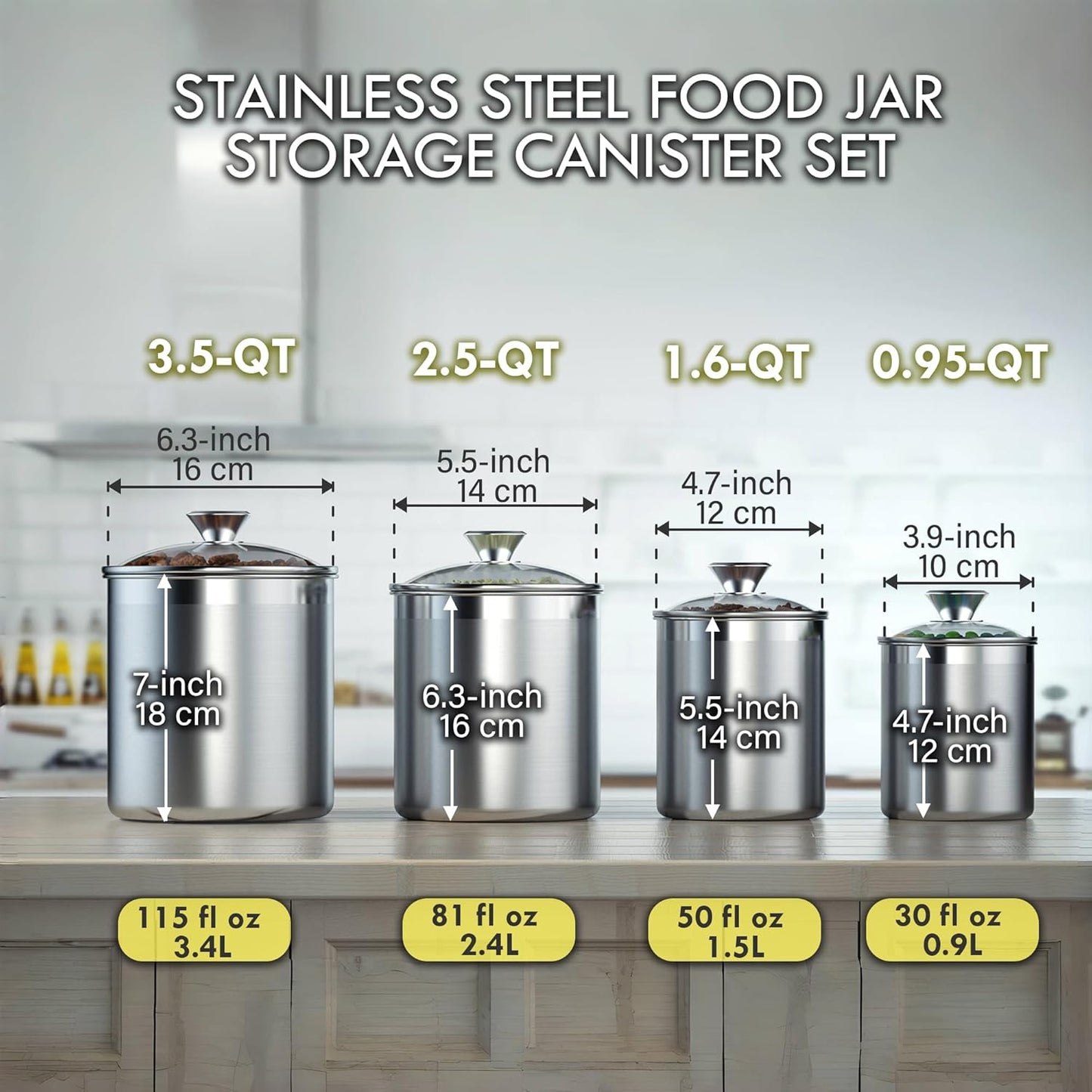 Stainless Steel Food Jar Storage Canister Set Medium 4-Piece
