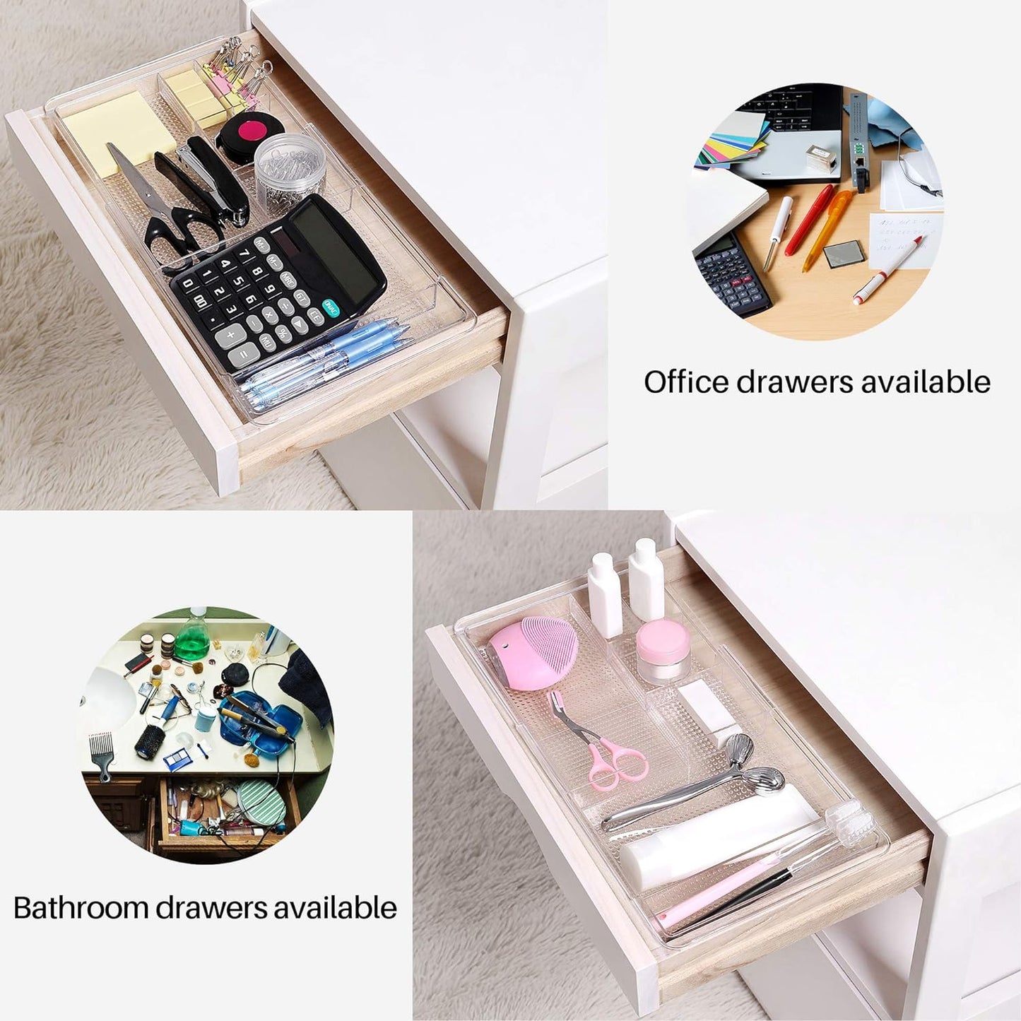 Expandable Drawer Organizer 11.1” to 19.2” Width, Shallow Cosmetic Organizer 1.3” Height, 2 Packs